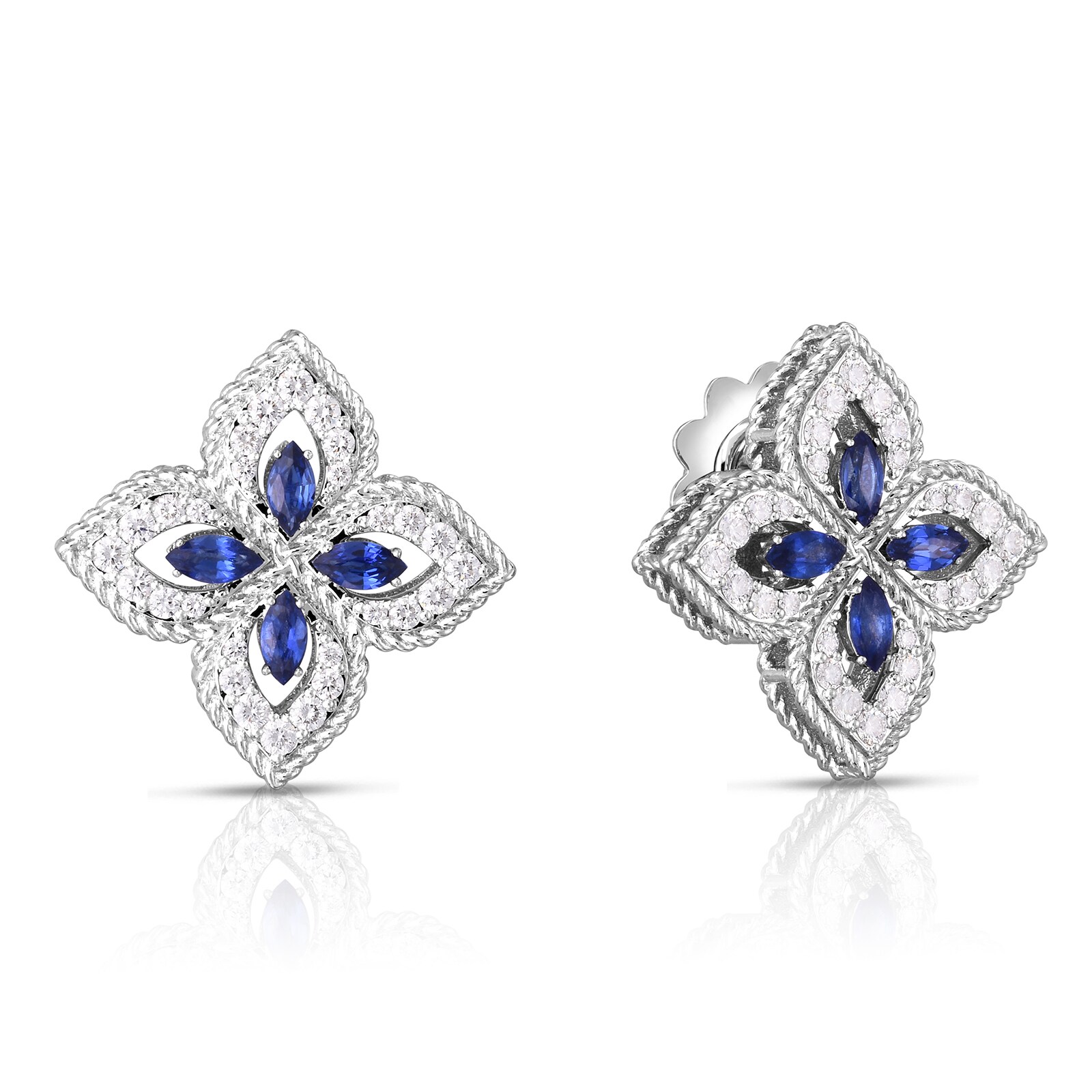 1 ct Blue Sapphire Diamond Halo Studs Earrings 10k White Gold